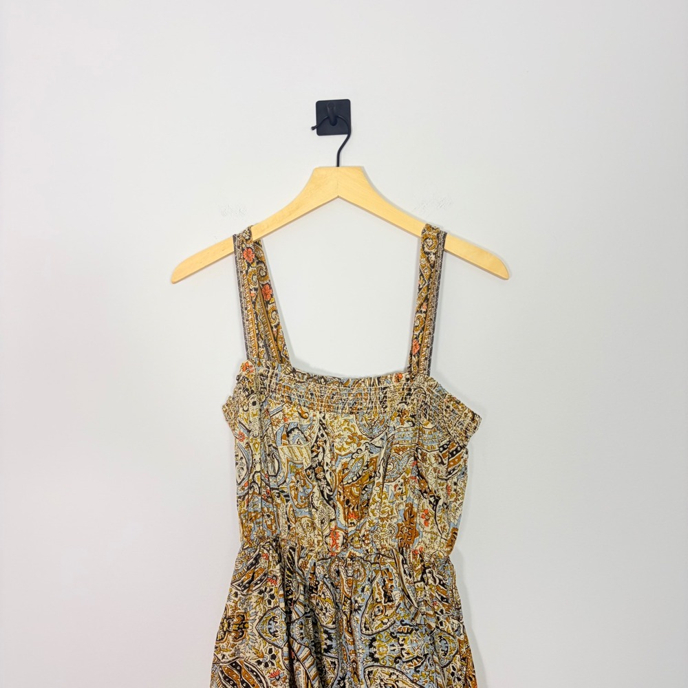 Cleobella Rosalie Midi Dress S Paisley Tiered Smocked Boho Organic Cotton Brown - Picture 3 of 9